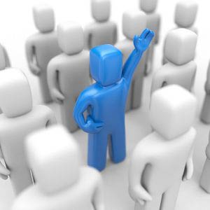 Cartoon figure standing out from the rest