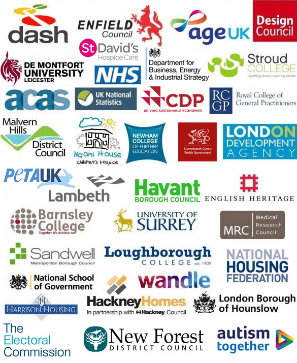 A list of non-profit client logos who have used us for communication skills training